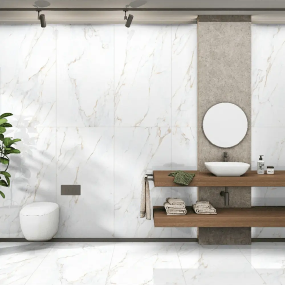 Керамогранит "Sonex" Calacutta cRema Glossy полированный 60x120 см 1.44 м2 цвет белый с бежевыми прожилками — купить в Ижевске